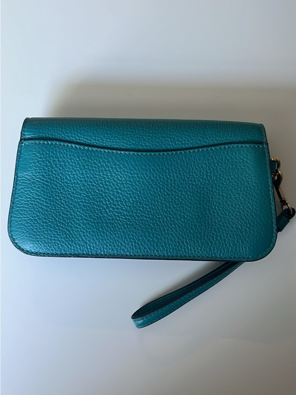 Coach Teal Pebbled Leather Turnlock Wristlet - Picture 2 of 4